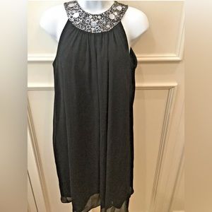 London Times Black Dress Size 2 Halter LBD Sequins